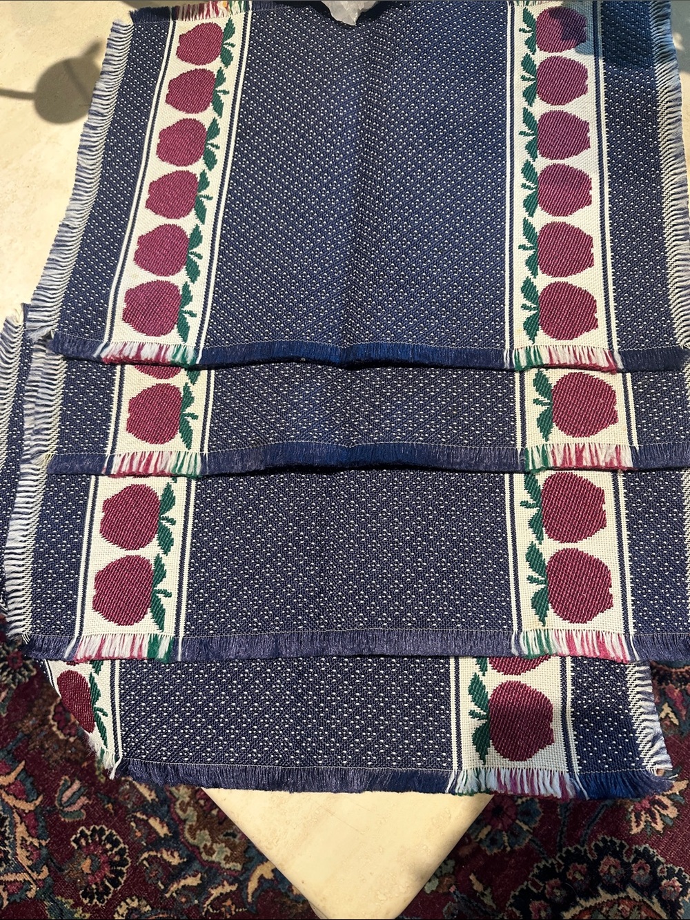 Woven Blue Runner with Rose placemats 4